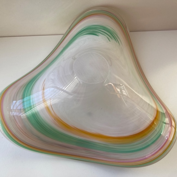 MuranoI 10”Triangle Bowl Multi Color Freeform Glass - Picture 6 of 15